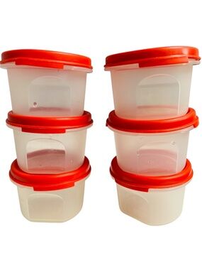 Lot of 6 Tupperware Modular Mates Round 1 Red Lids Older 2 1/2" Tall